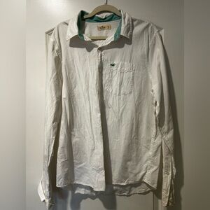 Hollister White and Green Collar Shirt